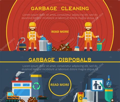 Garbage Cleaning Horizontal Banners Stock Vector Macrovector