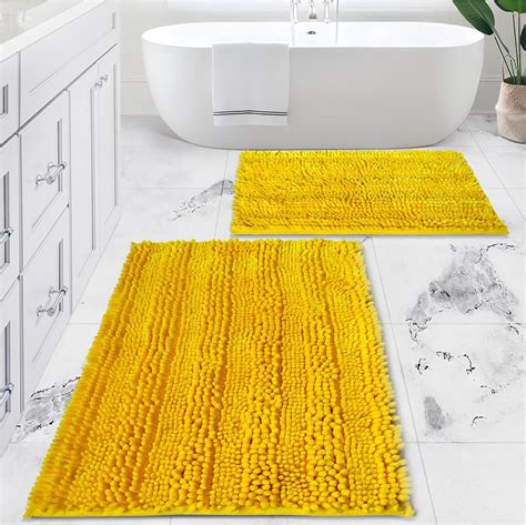 Civkor Bathroom Rugs Sets 2 Piece Yellow Bath Mats For Bathroom Non Slip Washable