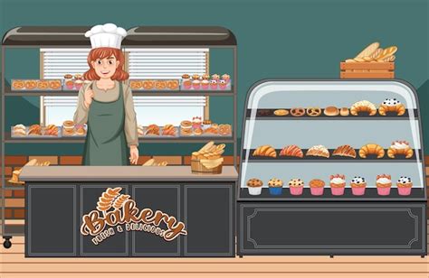 Premium Vector Bakery Shop Interior With Bakery Showcase