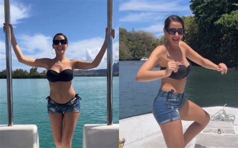 Viral Nora Fatehi Shows Off Her Sexy Curves Cleavage In Bikini Top As