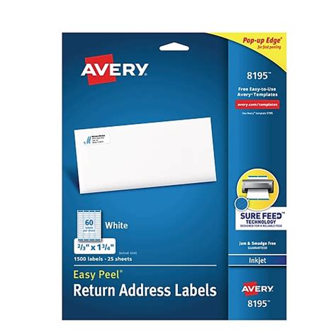 Avery® 8195 White Inkjet Address Labels With Easy Peel® 23 X 1 34