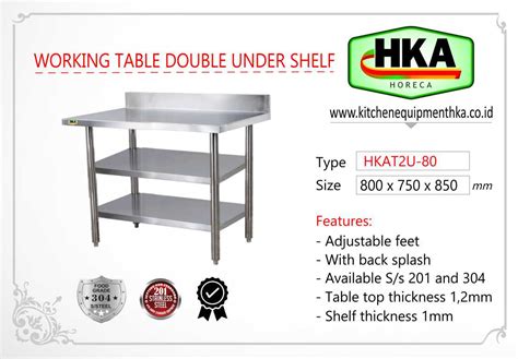 Working Table Double Under Shelf Meja Kerja Dapur Restoran Stainless Steel