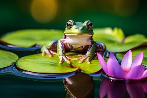 Premium Ai Image A Frog Sitting On A Lily Pad