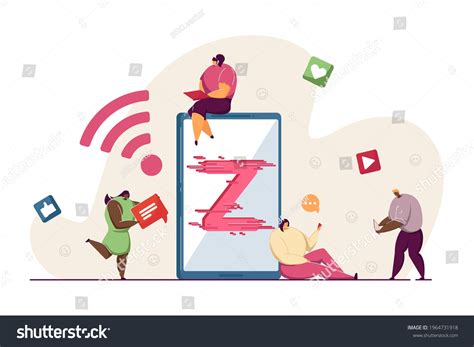 Generation Z Using Technology Tiny Young Stock Vector Royalty Free