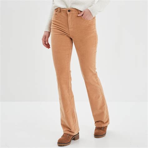 Pantalon Velours Flare Taille Standard Marron Clair Femme La Halle