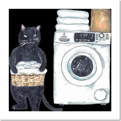 Black Cat Laundry Painting Wall Poster Watercolor Wall And Art Print In