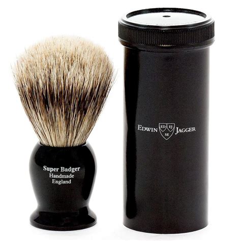 Edwin Jagger Super Badger Shaving Brush in Ebony, Travel Case — Fendrihan