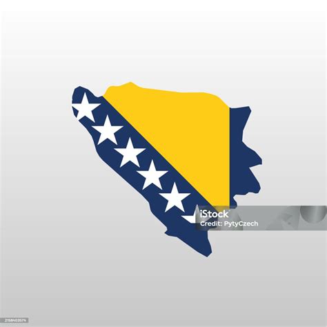 Bosnia And Herzegovina National Flag In Country Map Silhouette Stock