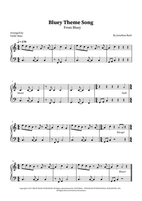 Bluey Theme Song Easy Piano Digital Sheet Music Sheet Music Plus