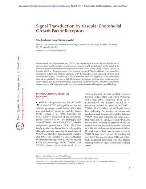 Pdf Signal Transduction By Vascular Endothelial Growth Factor Receptors