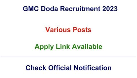 J K GMC Doda Job Vacancy 2023 Apply Online For Various Posts