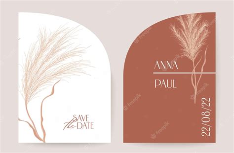 Premium Vector Floral Wedding Invitation Pampas Grass Boho Card Autumn Watercolor Template