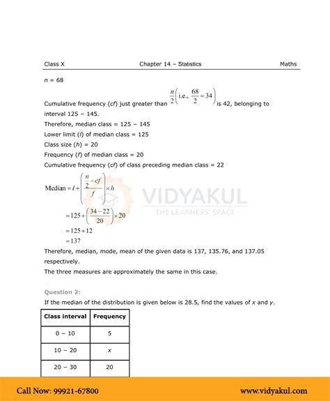 Class 10th Math Statistics Ncert Solution Cbse 2023