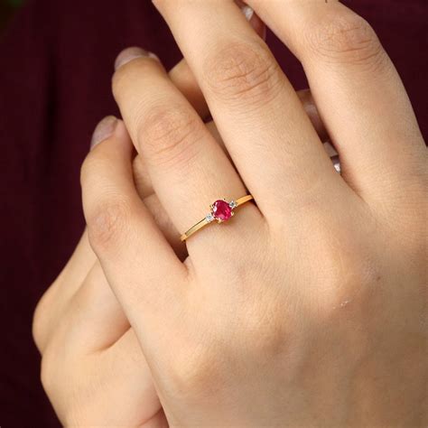 14k Yellow Gold July Birthstone Ruby Ring For Women Genuine Etsy