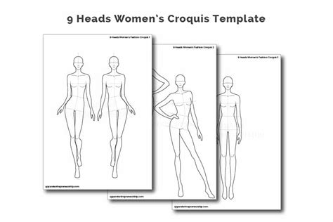 9 Heads Womens Fashion Croquis Template Apparel Entrepreneurship