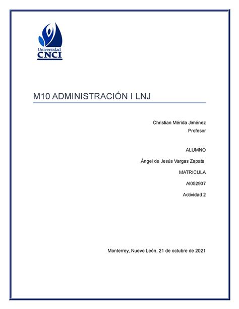 Administración Proyecto Modular M10 AdministraciÓn I Lnj Christian