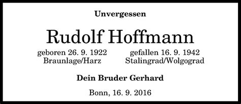 Traueranzeigen Von Rudolf Hoffmann GA Trauer De