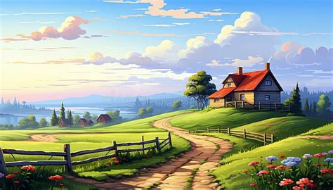 Serene Countryside Landscape At Sunrise With Rolling Hills Rustic