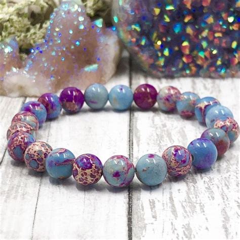 Galaxy Sea Sediment Jasper Healing Bracelet Etsy Purple Beaded