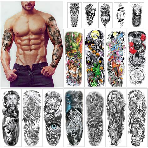 Buy Howaf 16 Sheets Large Full Arm Temporary Tattoo Sleeve Tattoos Fake