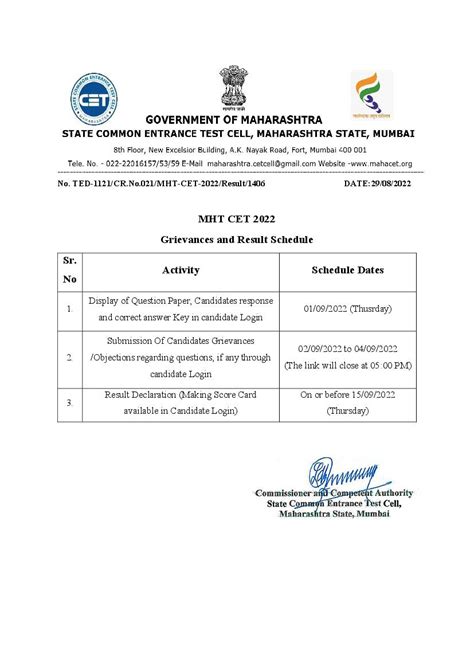 Mht Cet 2022 Answer Key Released Notice