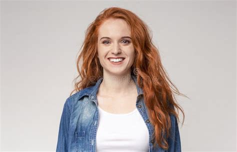 Portrait Of Beautiful Redhead Girl Smiling To Camera Stock Image