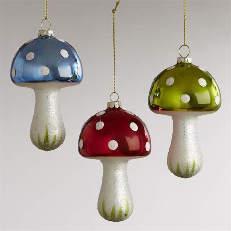 Glass Mushroom With Ice Ornaments Set Of 3 Christmas Decorations Christmas Tree Ornaments