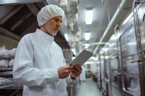 Premium Photo A Male Food Inspector In A Sterile White Uniform Is