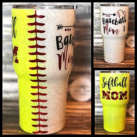 Custom Glittered Tumbler Dirt And Diamonds Mom Baseball Mom Cup Kitchen