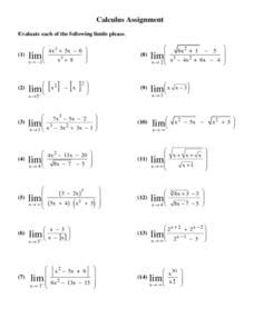 Calculus Assignment: Limits Worksheet for 11th - Higher Ed | Lesson Planet