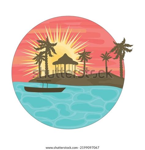 Colored Beach Landscape Sunset Silhouette Vector Stock Vector (Royalty ...