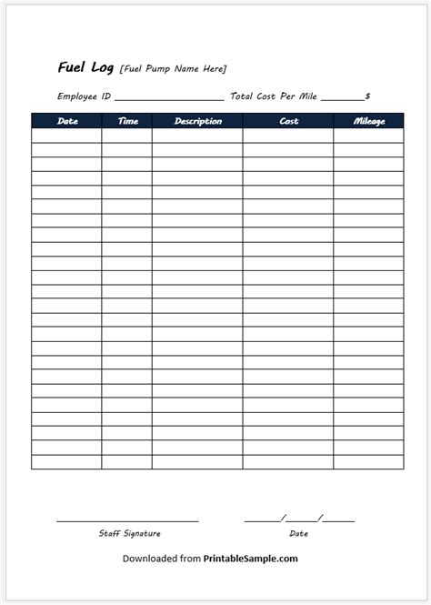 fuel log template 18 - Printable Samples