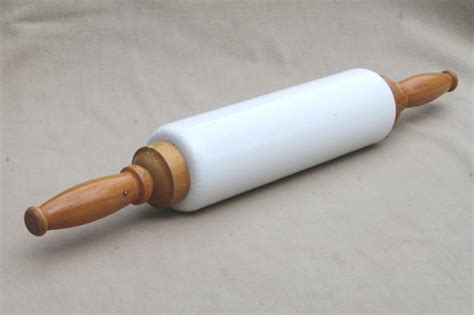 1920s Vintage Imperial Milk Glass Rolling Pin W Wood Handles