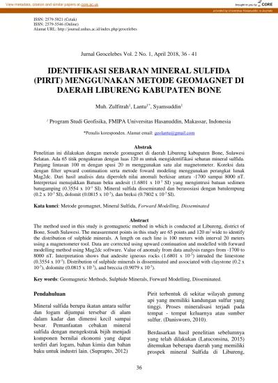 Identifikasi Sebaran Mineral Sulfida Pirit Menggunakan Metode