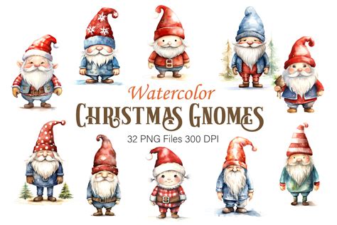 Watercolor Christmas Gnomes Clipart Bundle By Keno Shop Thehungryjpeg