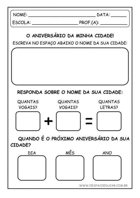 Sequência de atividades para trabalhar o aniversário da cidade Blog