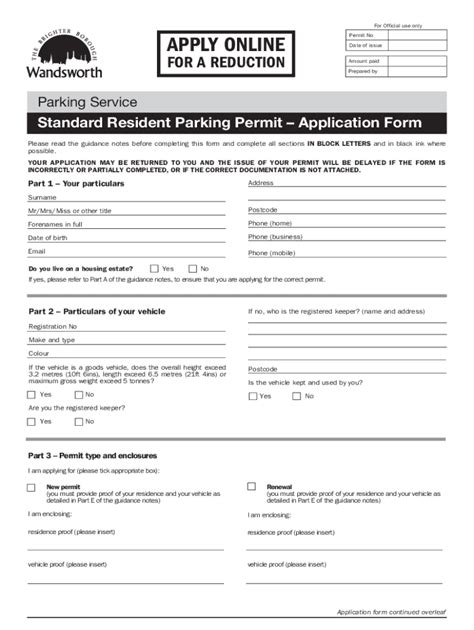 Fillable Online Wandsworth Gov Standard Resident Parking Permit