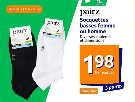 Promo Socquettes Basses Femme Ou Homme Pairz Chez Action Icatalogue Fr