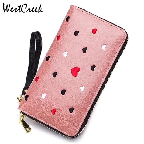 Westcreek Brand Leather Women Wristband Long Wallets Lady Zipper Clutch