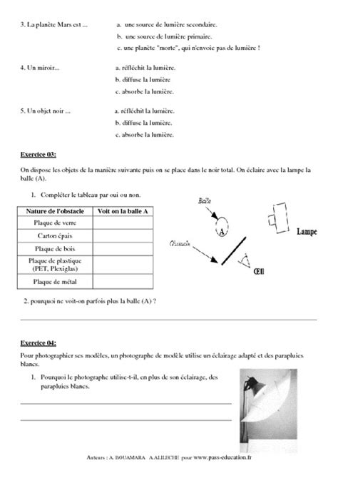 Sources De Lumi Re Exercices Corrig S Me Physique Chimie