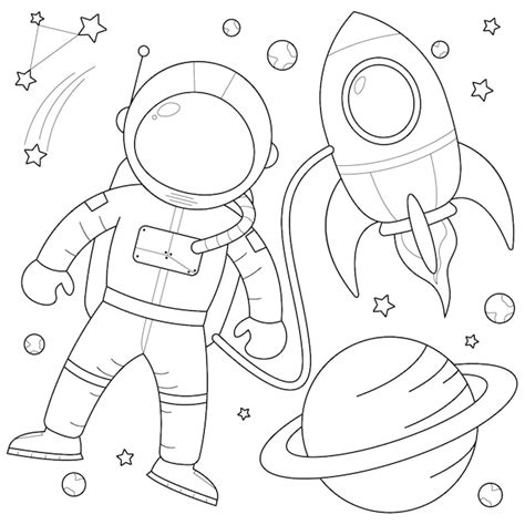 Astronauta com foguete no espaço adequado para ilustração vetorial de ...