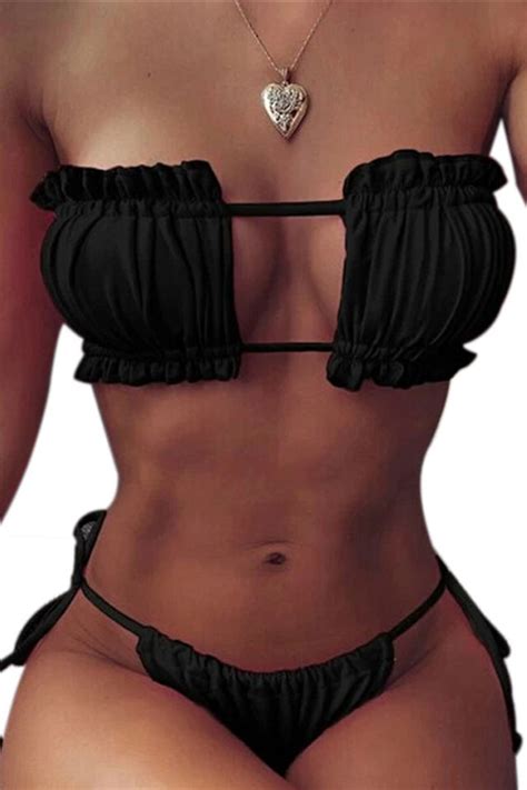 Costum De Baie Bikini Si Sutien Bandou Brazilian Straps Fashion Negru