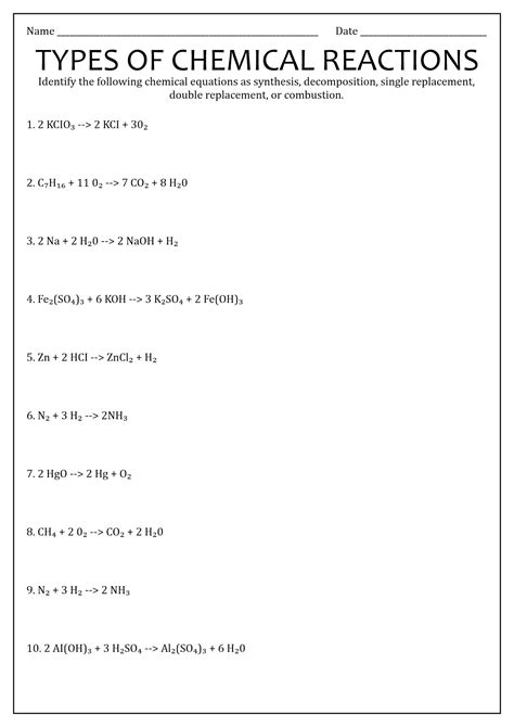 Identifying Types Of Reactions Worksheet