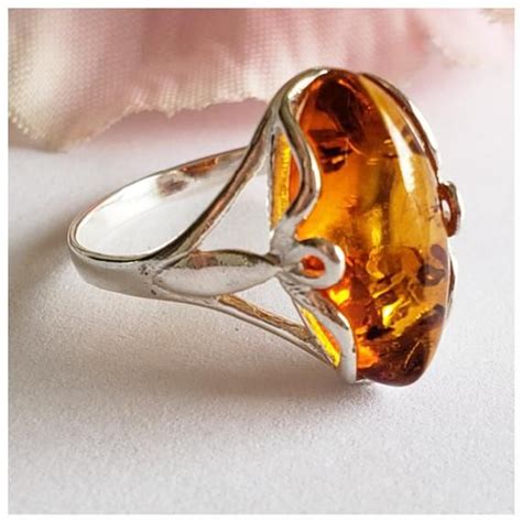 Amber Ring Sterling Silver Ring Baltic Amber ring Amber Etsy España