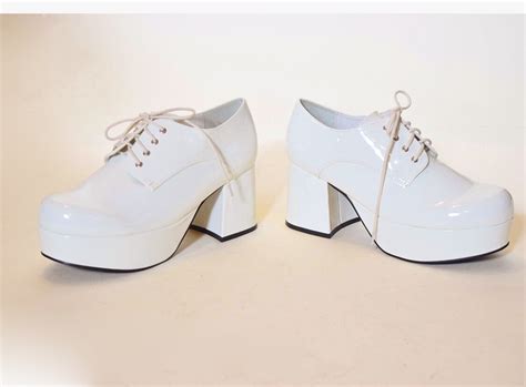 Vintage Retro White Lace Up Platform Chunky Heel Disco Costume Shoes Mens Size 11