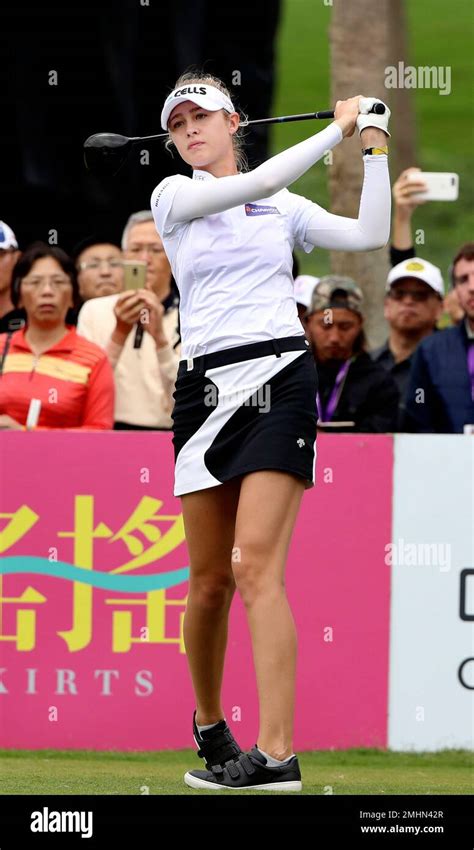 Nelly Korda Of The United States Watches Her Tee Shot On The 16th Hole