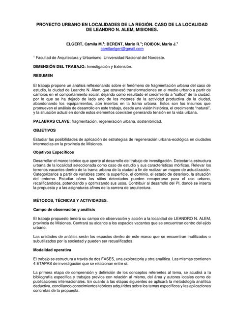 Pdf Proyecto Urbano En Localidades De La Regi N Caso De La Localidad