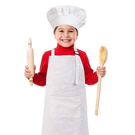 Crjhns Kids Apron And Chef Hat Set Adjustable Cotton Child Apron