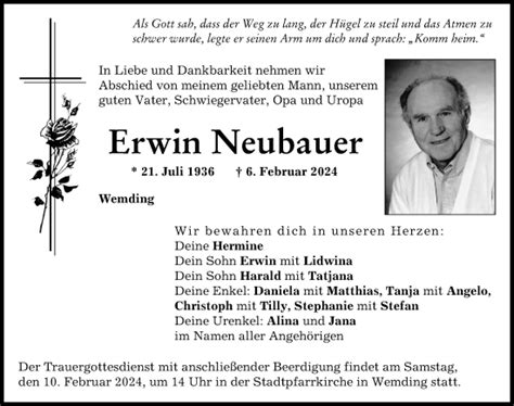 Traueranzeigen Von Erwin Neubauer Allg Uer Zeitung