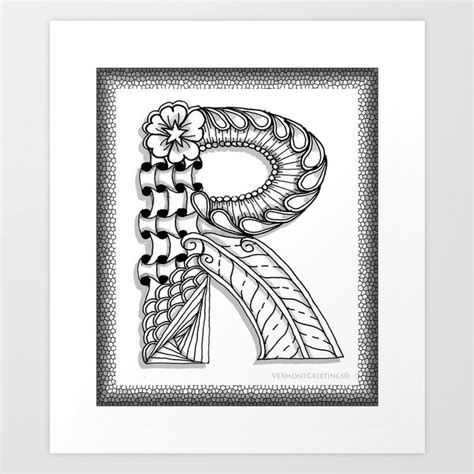 Zentangle R Monogram Alphabet Illustration Art Print By Vermont